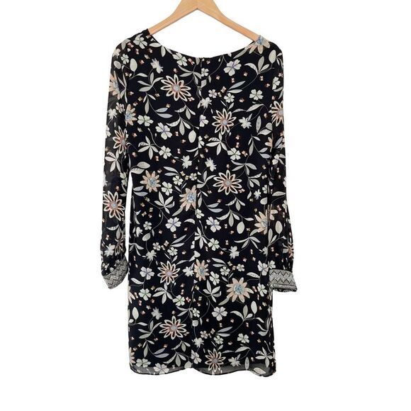 Equal Black Floral Long Sleeve Flowy Sequin Cuffs Shift Dress - Picture 2 of 11